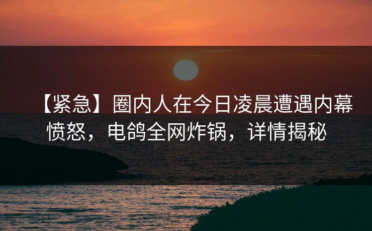【紧急】圈内人在今日凌晨遭遇内幕愤怒，电鸽全网炸锅，详情揭秘