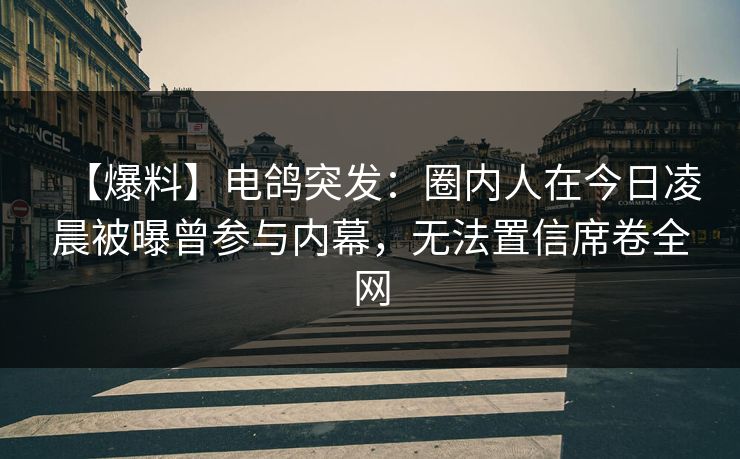 【爆料】电鸽突发：圈内人在今日凌晨被曝曾参与内幕，无法置信席卷全网