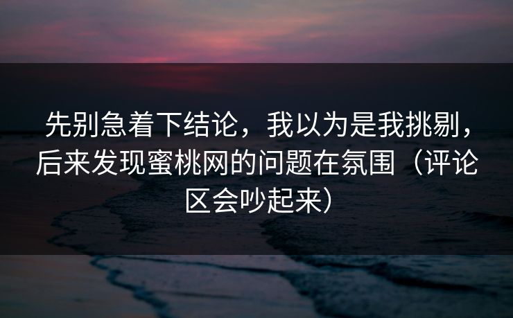 先别急着下结论,我以为是我挑剔,后来发现蜜桃网的问题在氛围(评论区会吵起来)