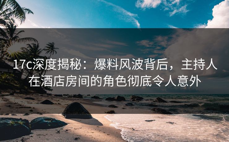 17c深度揭秘：爆料风波背后，主持人在酒店房间的角色彻底令人意外