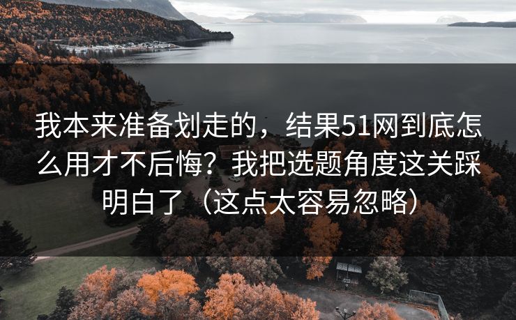 我本来准备划走的，结果51网到底怎么用才不后悔？我把选题角度这关踩明白了（这点太容易忽略）